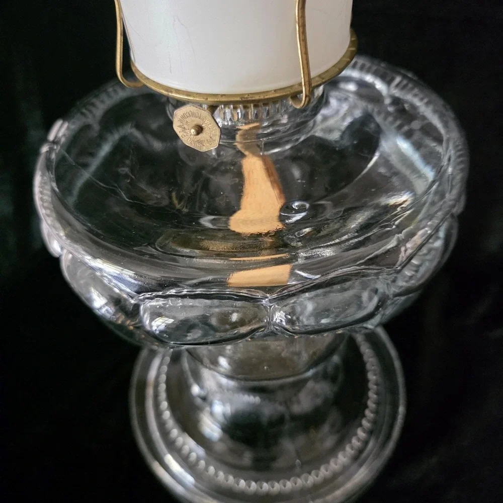 Antique Beaded Peanut Pattern Manganese Or Uranium Glass Oil Lamp Base Glows